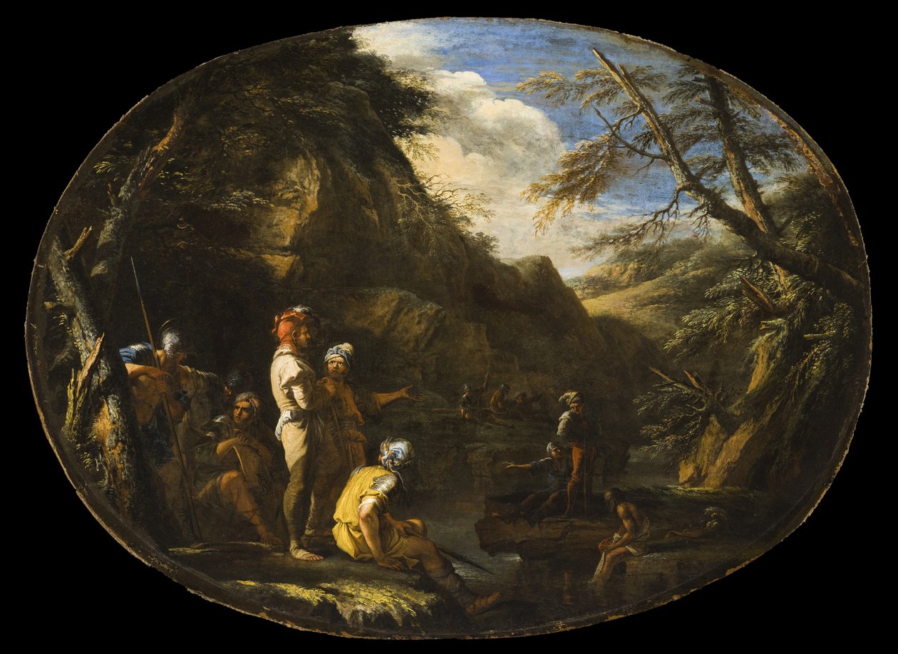 Landskap med beväpnade män av Salvator Rosa
