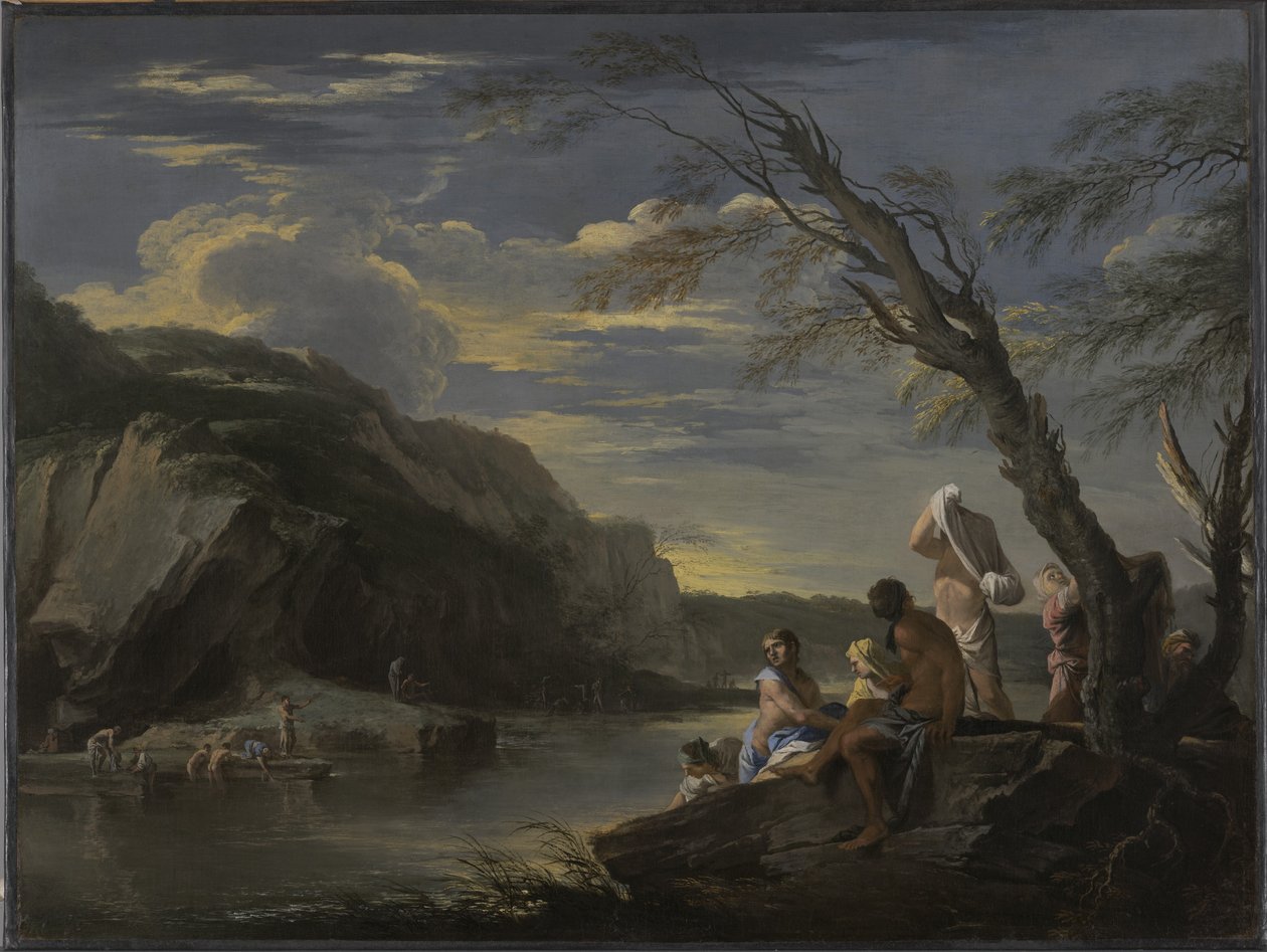 Landskap med badande, c.1660 av Salvator Rosa