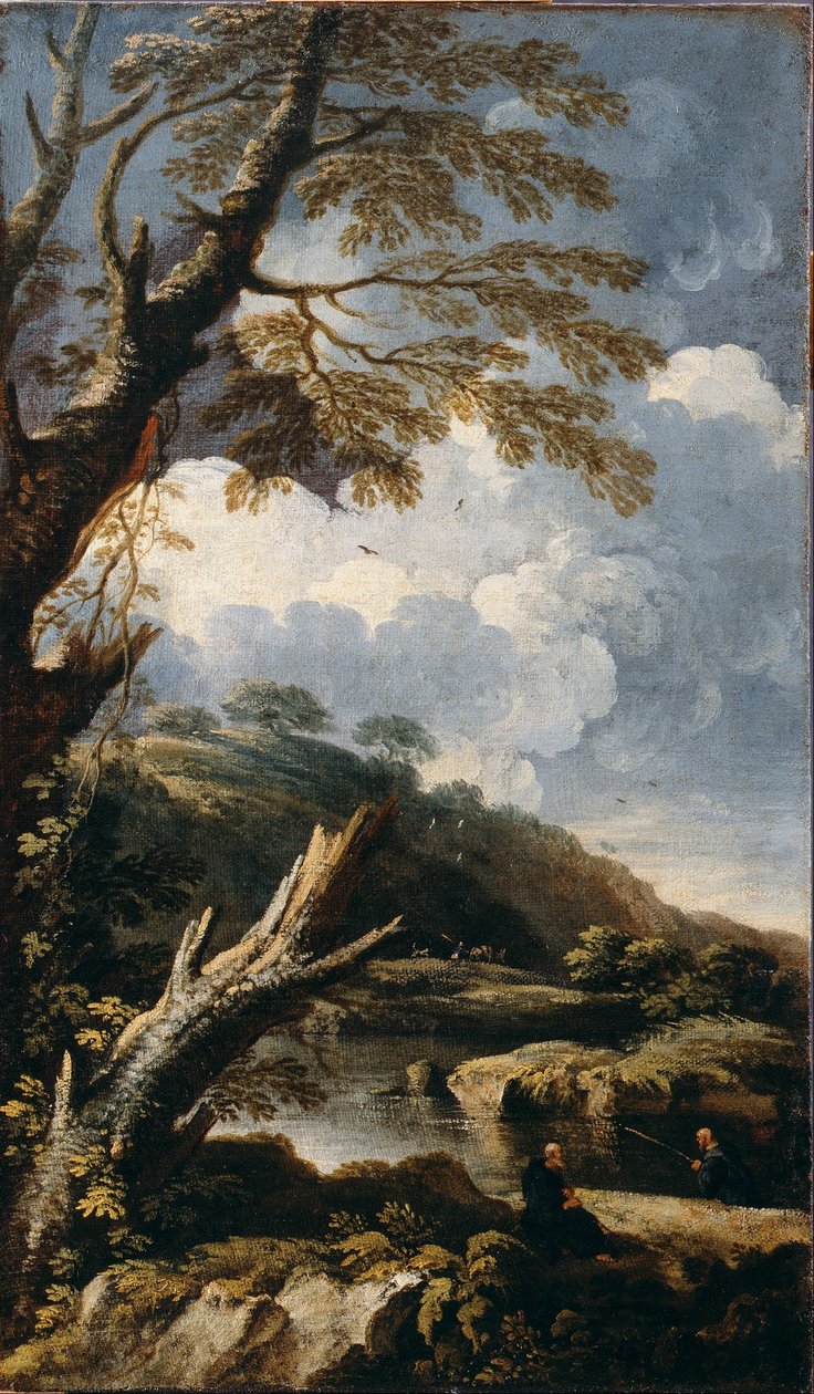Fiskande munkar av Salvator Rosa