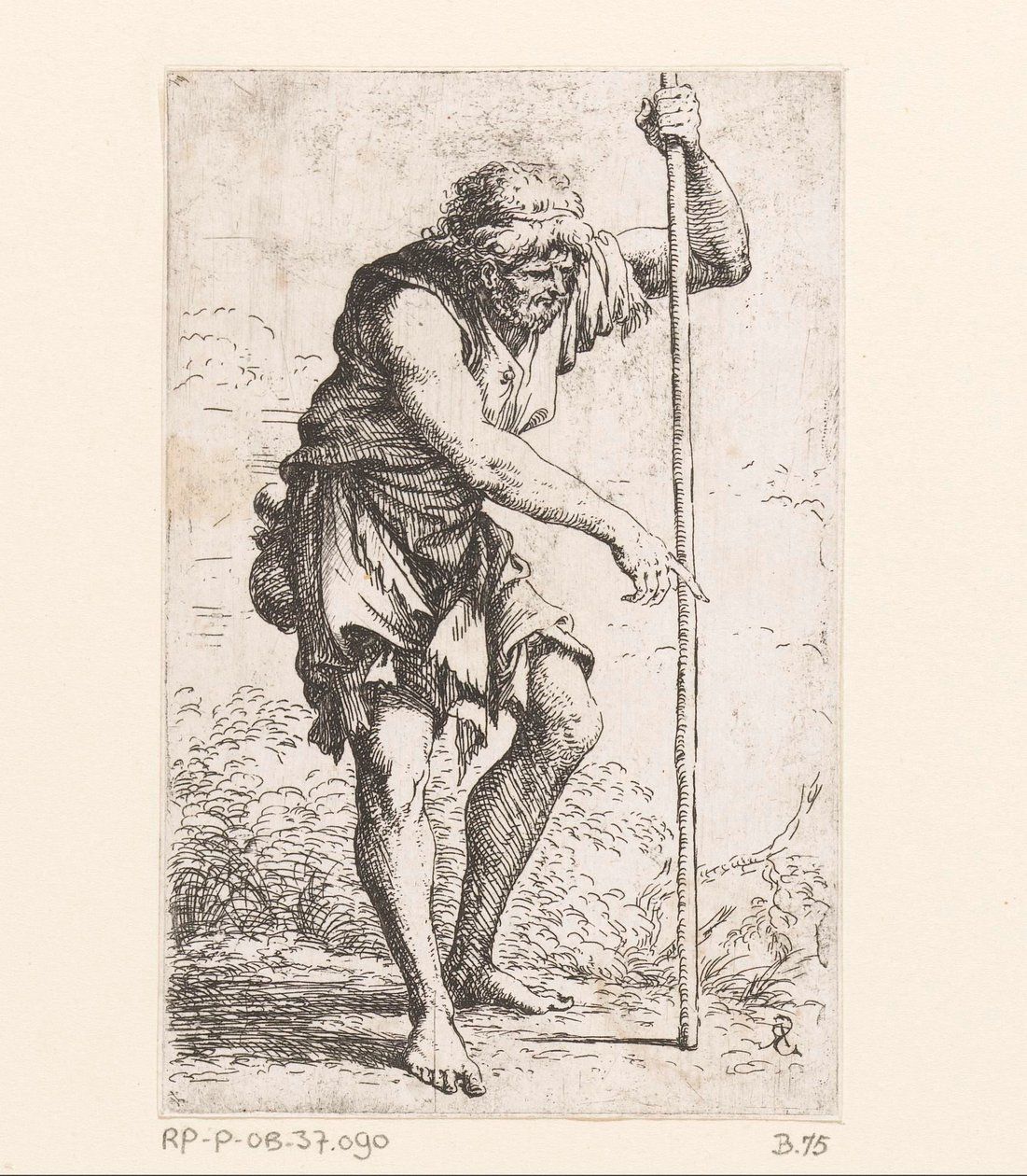 Gammal man med en pinne Små figurer (serietitel) Statyett (serietitel) av Salvator Rosa