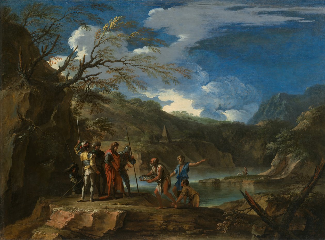 Polykrates och fiskaren, ca. 1664. av Salvator Rosa