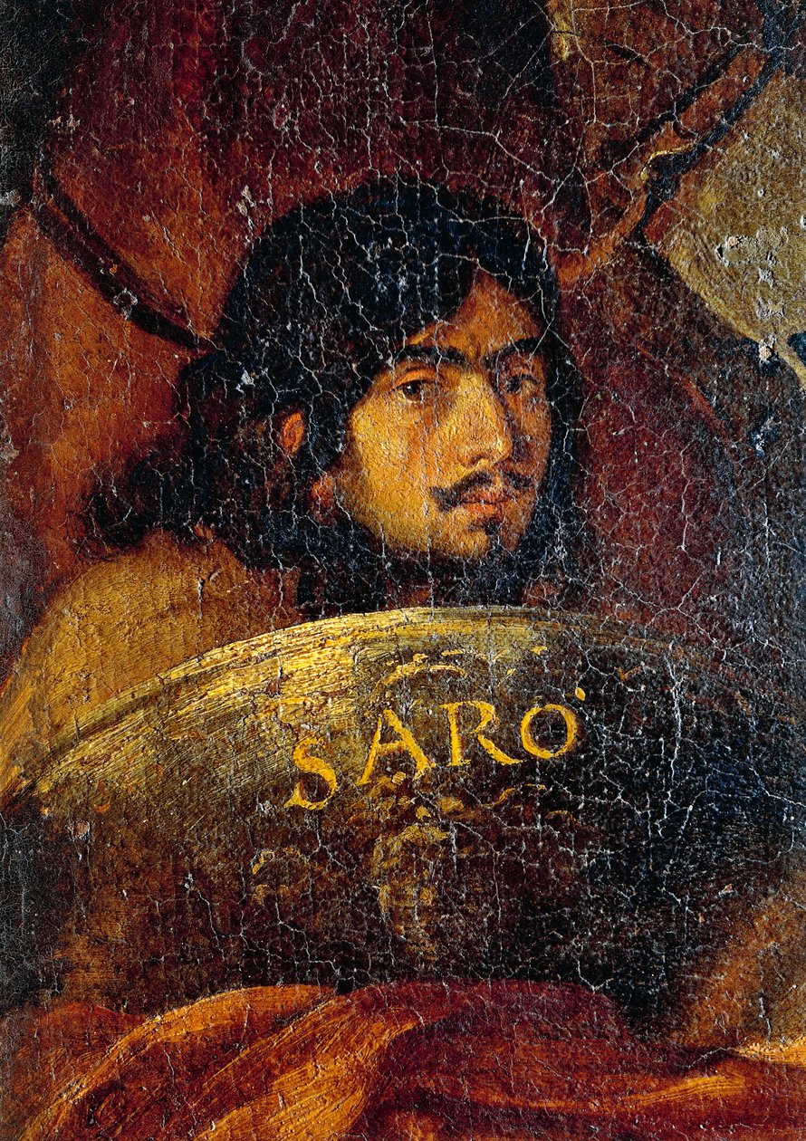 Självporträtt av målaren, detalj från striden mellan kristna och turkar, av Salvator Rosa (1613-1673), olja på duk, 234x350 cm av Salvator Rosa