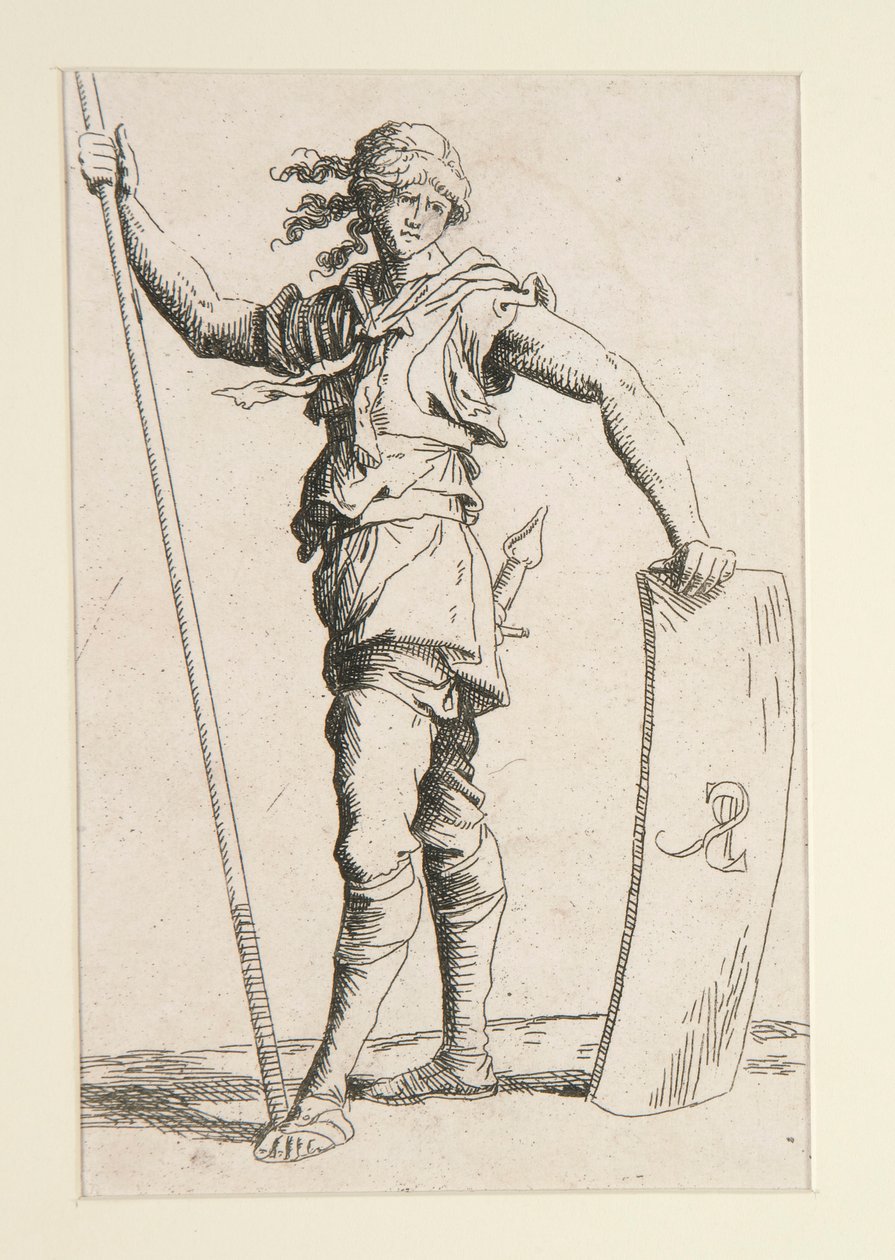 Soldat med lans och sköld av Salvator Rosa
