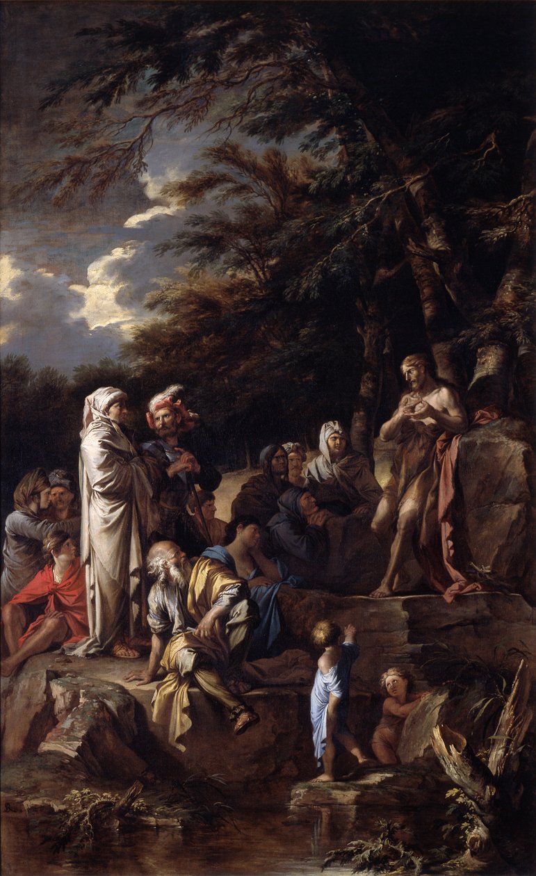 Johannes Döparen predikar i vildmarken, ca 1660 (olja på duk) av Salvator Rosa