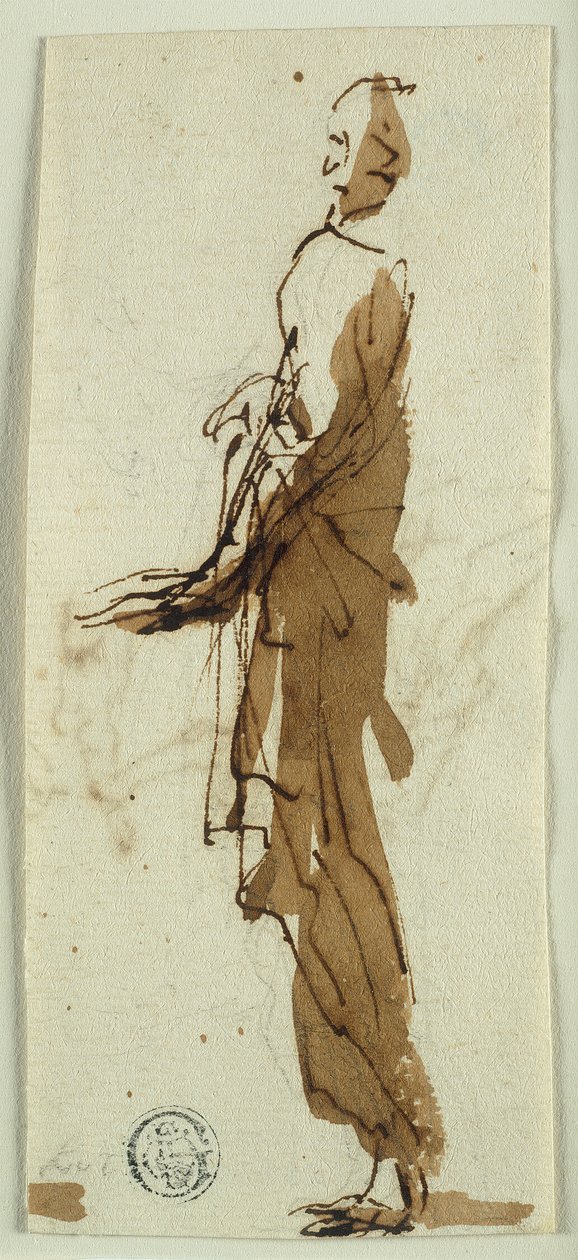 Stående draperad figur i profil (recto); Massakern på de oskyldiga (verso) av Salvator Rosa