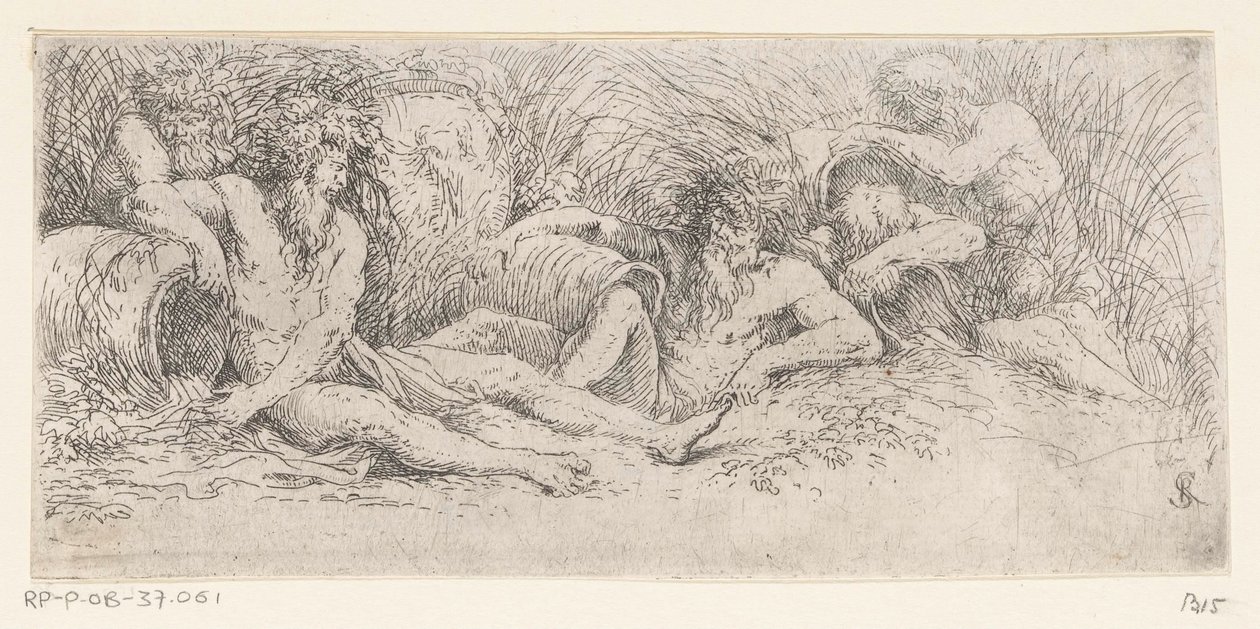 Fem flodgudar med urnor Tritons and River Gods (serietitel) av Salvator Rosa
