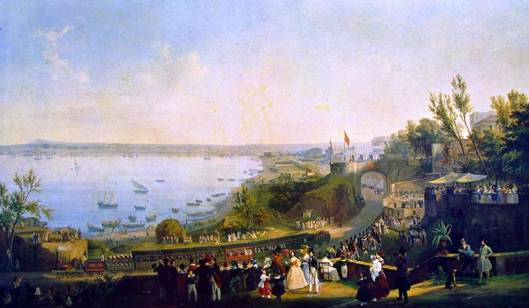  Inaugurazione della strada ferrata Napoli-Portici, 1840. av Salvatore Fergola