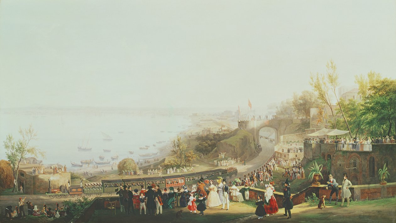 Öppnandet av Neapel-Portici-järnvägen 1839 (se även 352322) av Salvatore Fergola