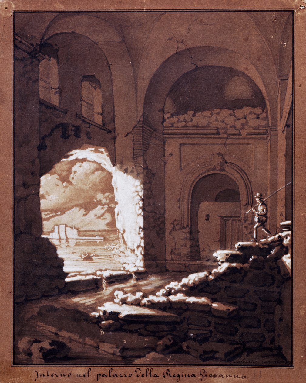 Interiör av Palace of Queen Giovanna (penna, bläcktvätt och vit tempera) av Salvatore Cammarano