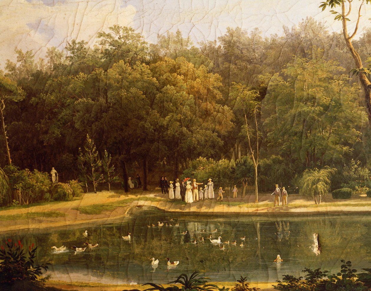 Fiskdamm i Real Bosco (Royal Wood) av Portici, av Salvatore Fergola (1799-1877) av Salvatore Fergola