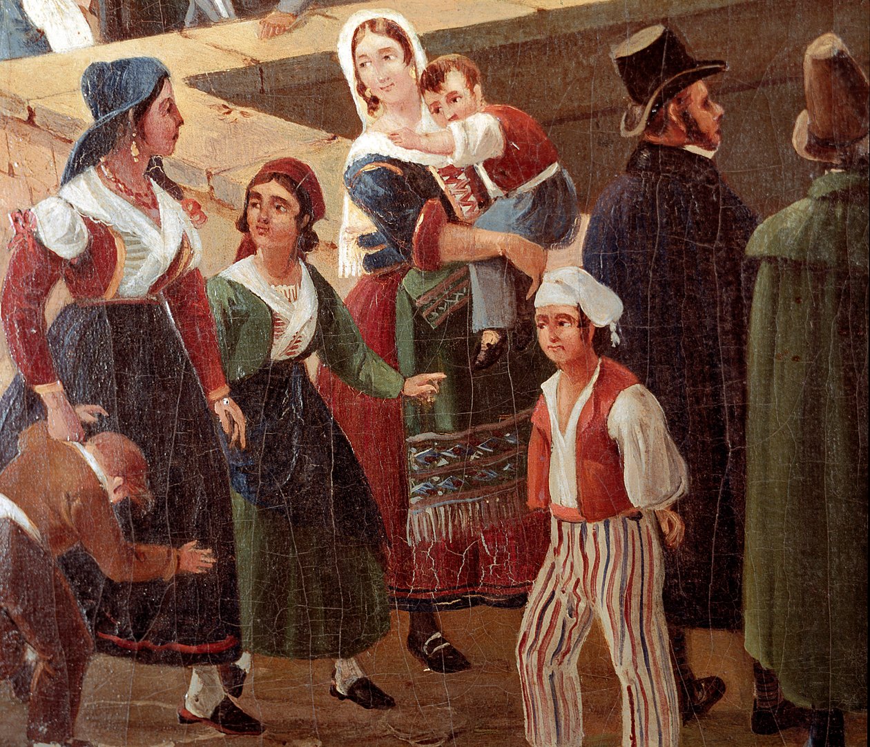 Traditionella napolitanska dräkter: vanliga människor Detalj av en målning av Salvatore Fergola (1799-1877) 1859 National Museum of San Martino Neapel av Salvatore Fergola