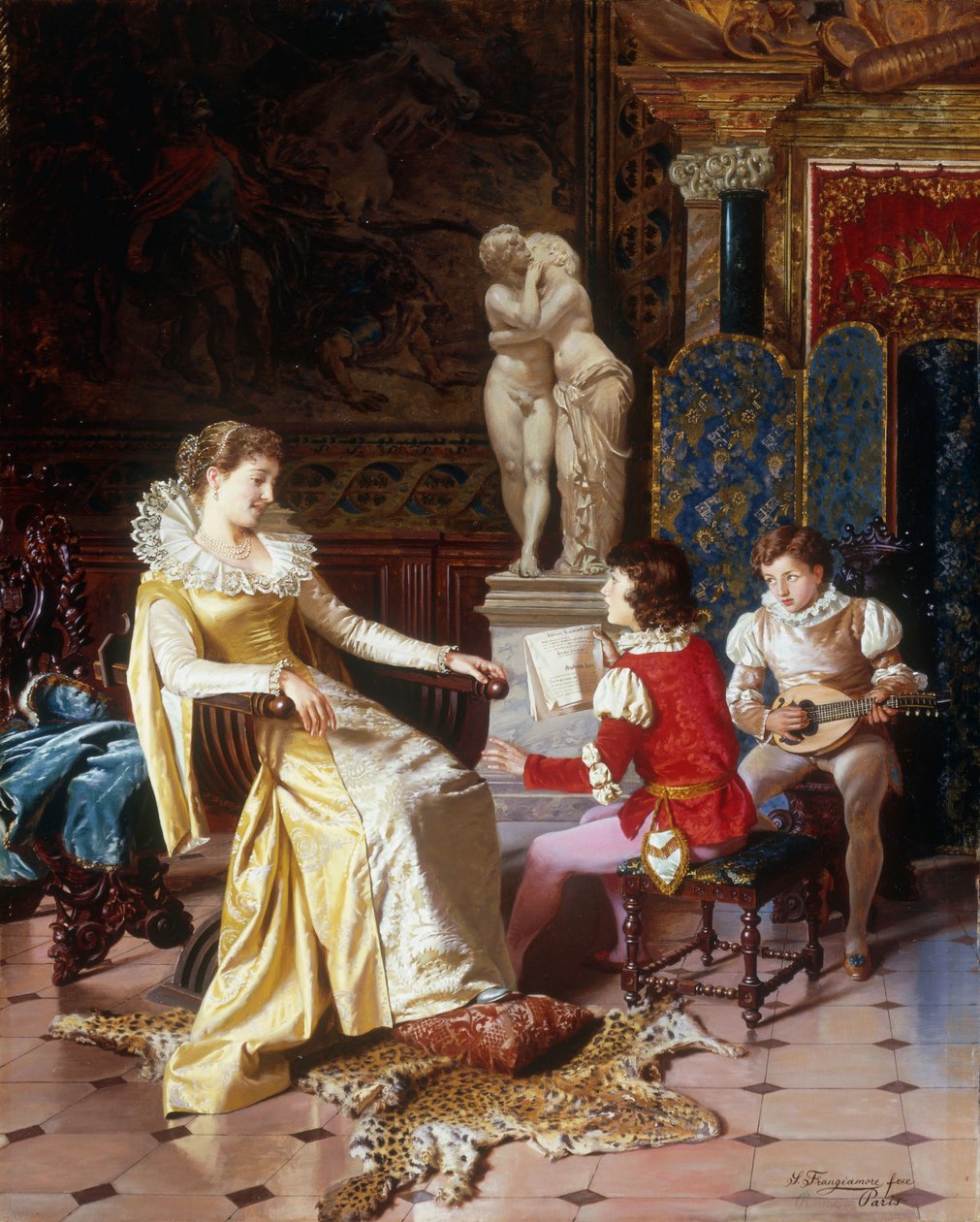 Isabella Orsini lyssnar på Tassos söner, ca 1897 av Salvatore Frangiamore