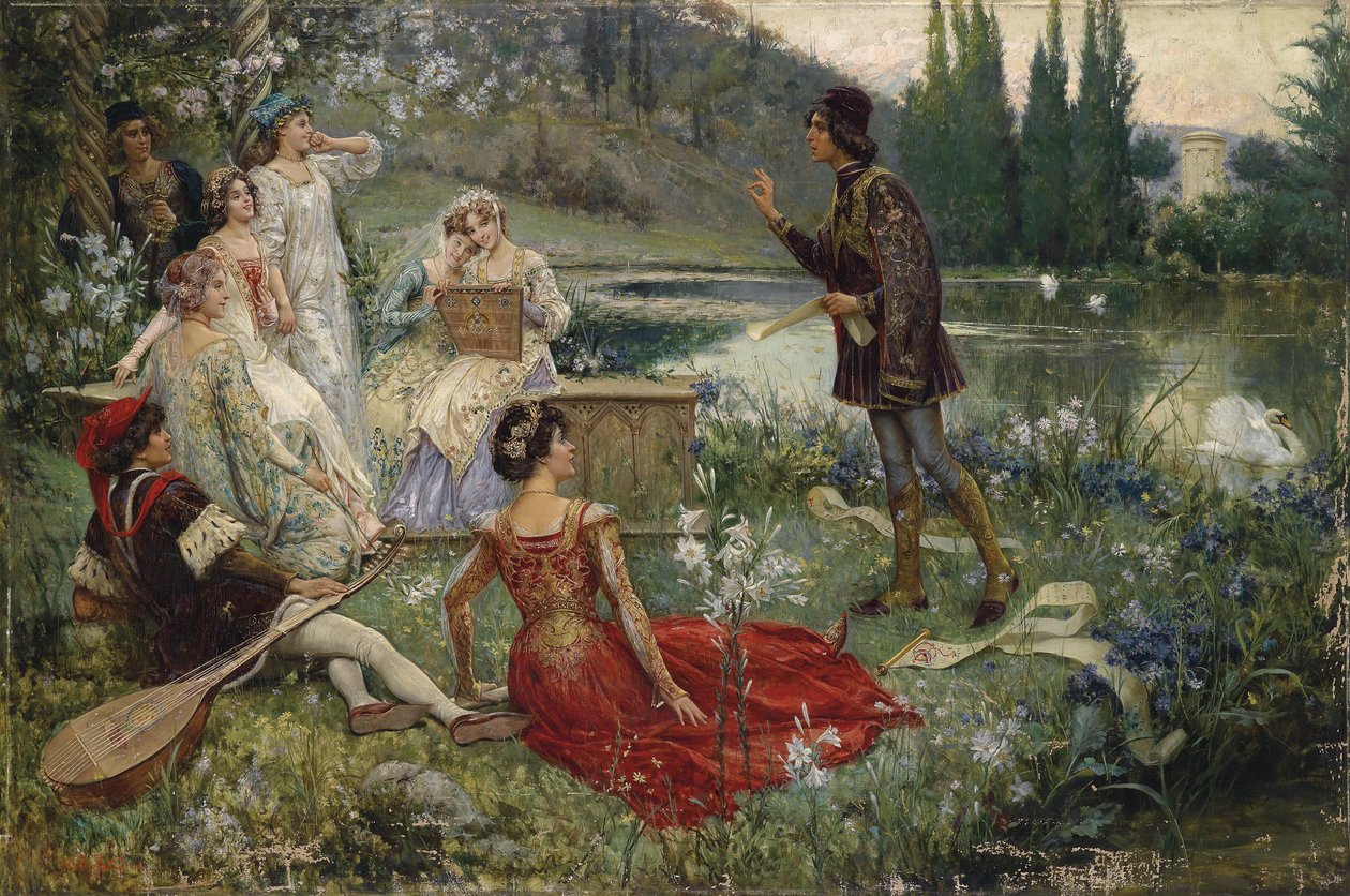 The Decameron par Salvatore Postiglione (1861-1906). Olja på duk, storlek: 100x151 av Salvatore Postiglione