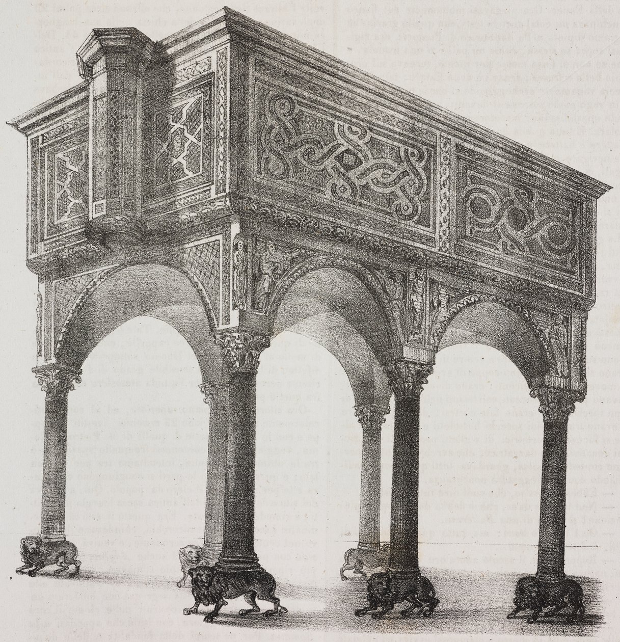 Forntida både i Sessa Aurunca-katedralen, Kampanien, Italien, litografi av Salvatore Puglia efter teckning av Pasquale Mattei (1813-1879) från Poliorama Pittoresco, n 43, 31 maj av Salvatore Puglia