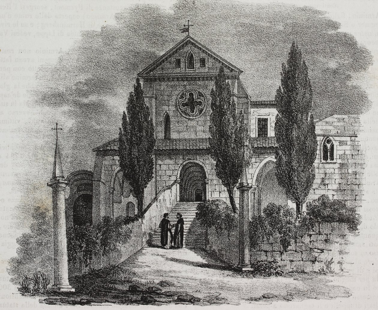 Casamari kloster, Veroli, Lazio, Italien, litografi av Salvatore Puglia från Poliorama Pittoresco, n 47, 1 juli av Salvatore Puglia