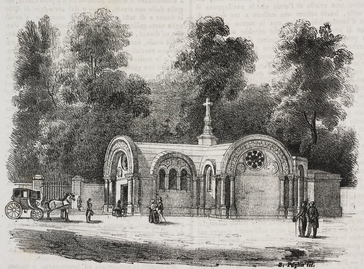 Chapel Royal of Saint Ferdinand, Sablonville, Frankrike, litografi av Salvatore Puglia från Poliorama Pittoresco, n 13, 4 november av Salvatore Puglia