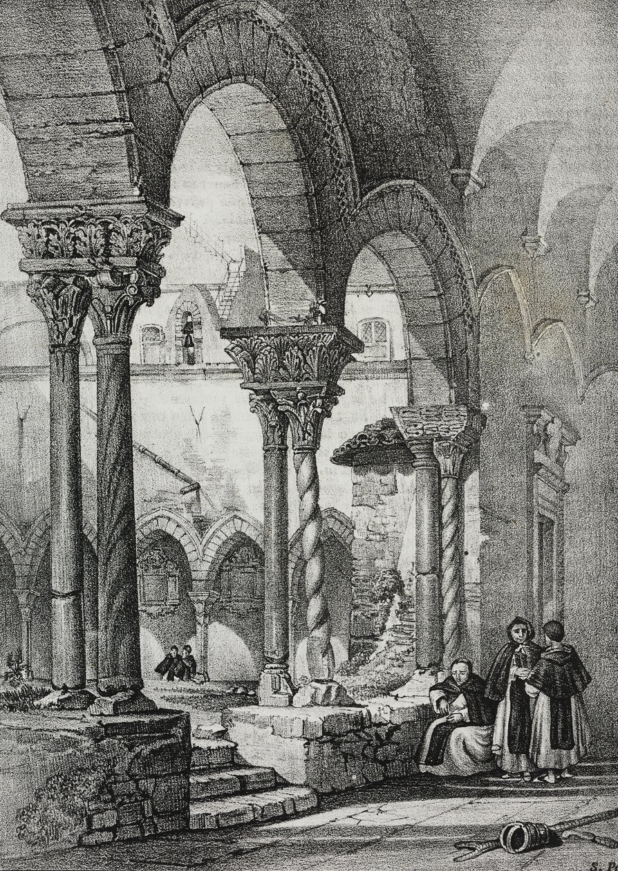 Cloister of Church of Saint Dominic, Palermo, litografi av Salvatore Puglia från Poliorama Pittoresco, n 11, 23 oktober av Salvatore Puglia