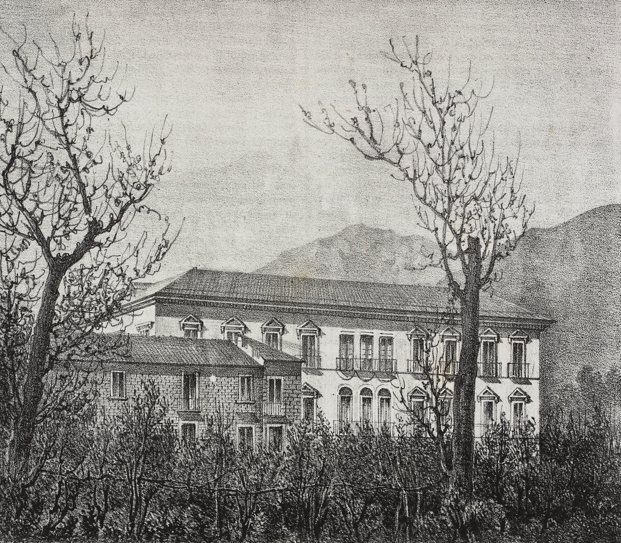 College of Avellino, Campania, Italien, litografi av Salvatore Puglia från Poliorama Pittoresco, n 2, 20 augusti av Salvatore Puglia