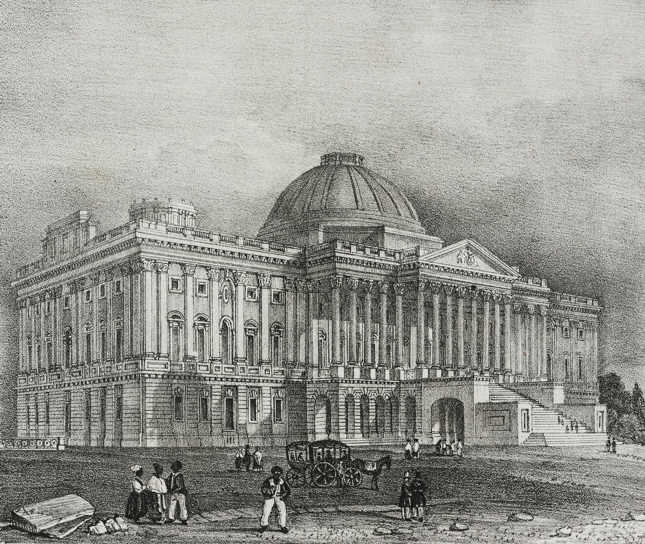 Fasad av Capitol Building i Washington, USA, litografi av Salvatore Puglia från Poliorama Pittoresco, n 42, 28 maj av Salvatore Puglia