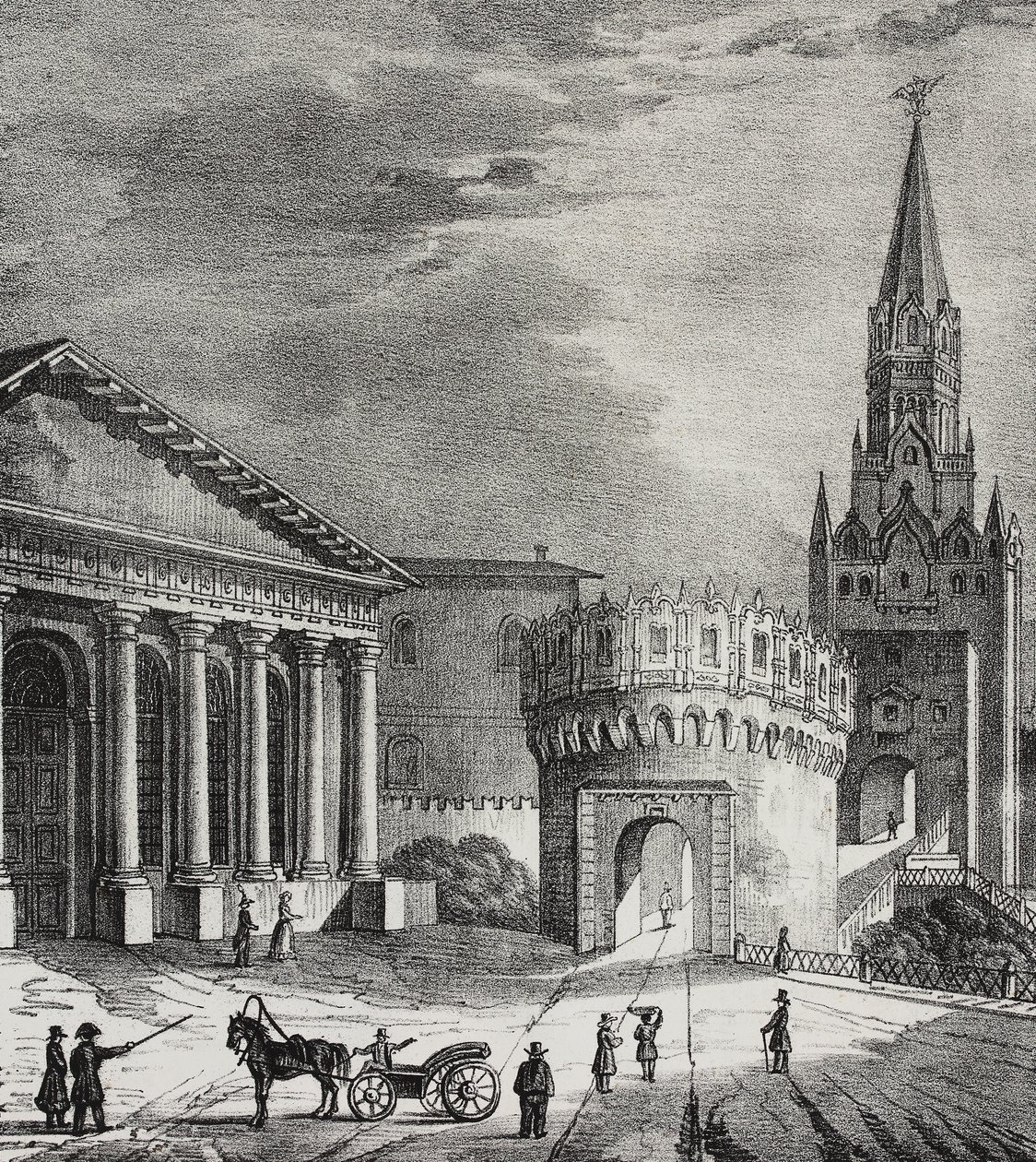 Porten till Troitskaya Tower (Trinity Tower), Kreml, Moskva, Ryssland, litografi av Salvatore Puglia från Poliorama Pittoresco, n 22, 7 januari av Salvatore Puglia