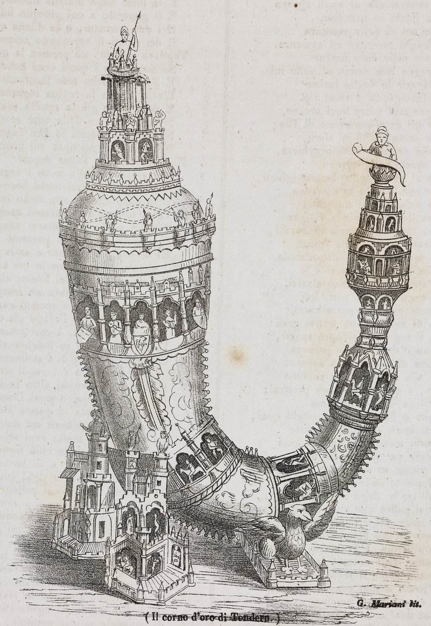 Golden Horn of Tonder, Danmark, litografi av Salvatore Puglia från Poliorama Pittoresco, n 24, 20 januari av Salvatore Puglia