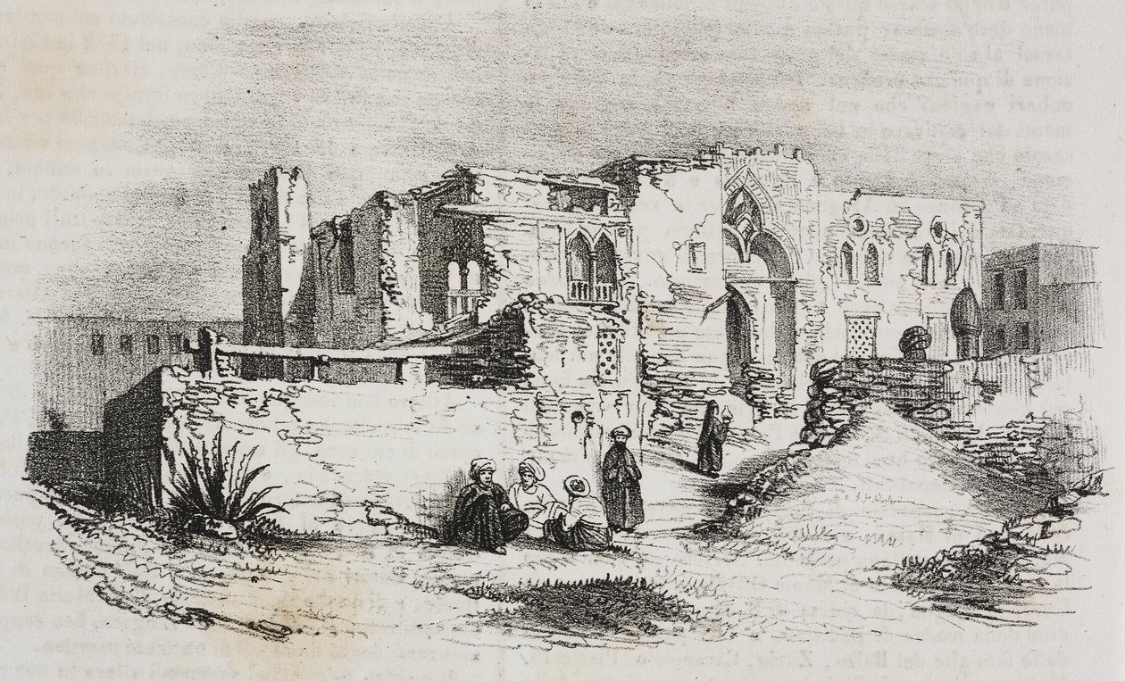 Hus där Ludvig IX fängslades i Mansura, Egypten, litografi av Salvatore Puglia från Poliorama Pittoresco, n 9, 5 oktober av Salvatore Puglia