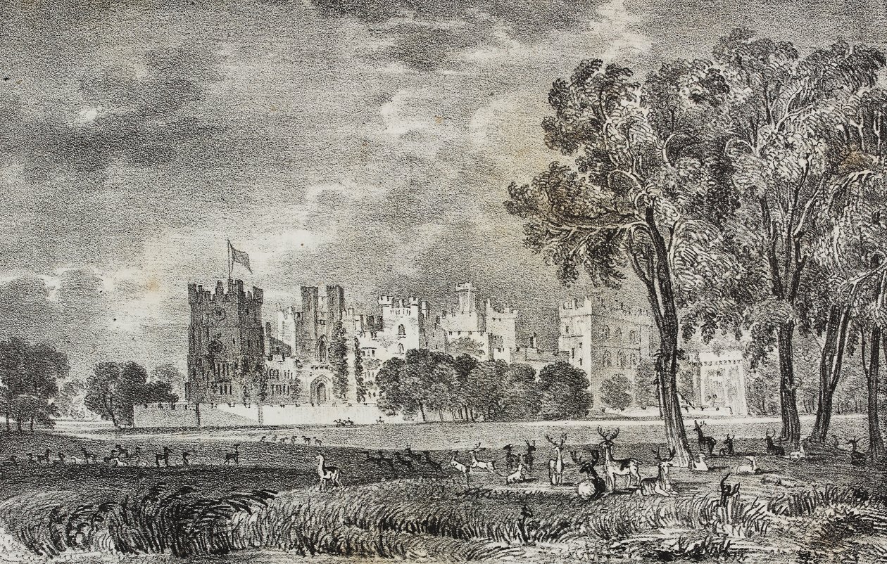 Raby Castle, Durham, England, Storbritannien, litografi av Salvatore Puglia från Poliorama Pittoresco, n 42, 27 maj av Salvatore Puglia
