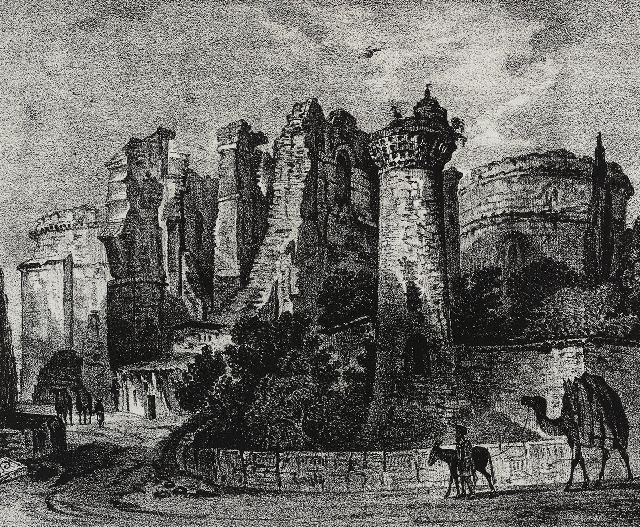 Ruinerna av Johanneskyrkan i Pergamon, Turkiet, litografi av Salvatore Puglia från Poliorama Pittoresco, n 13, 5 november av Salvatore Puglia