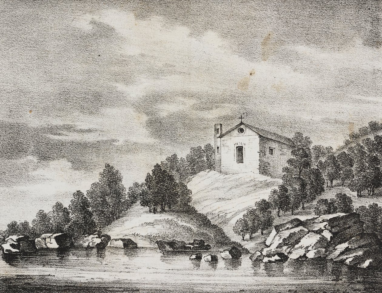 Sanctuary of Peschici, Apulien, Italien, litografi av Salvatore Puglia från Poliorama Pittoresco, n 51, 27 juli av Salvatore Puglia