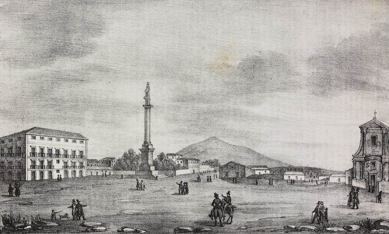 Statytorget i Catania, Sicilien, Italien, litografi av Salvatore Puglia från Poliorama Pittoresco, n 15, 19 november av Salvatore Puglia