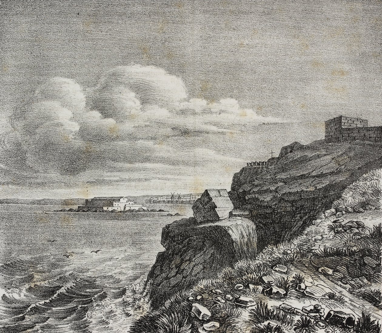 Grav för Francois-Rene de Chateaubriand i Saint-Malo, Frankrike, litografi av Gaetano Riccio från Poliorama Pittoresco, n 32, 18 mars av Salvatore Puglia
