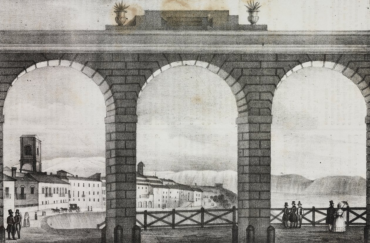 Utsikt över Chieti från Piazza Grande, Italien, litografi av Salvatore Puglia från Poliorama Pittoresco, n 2, 21 augusti av Salvatore Puglia