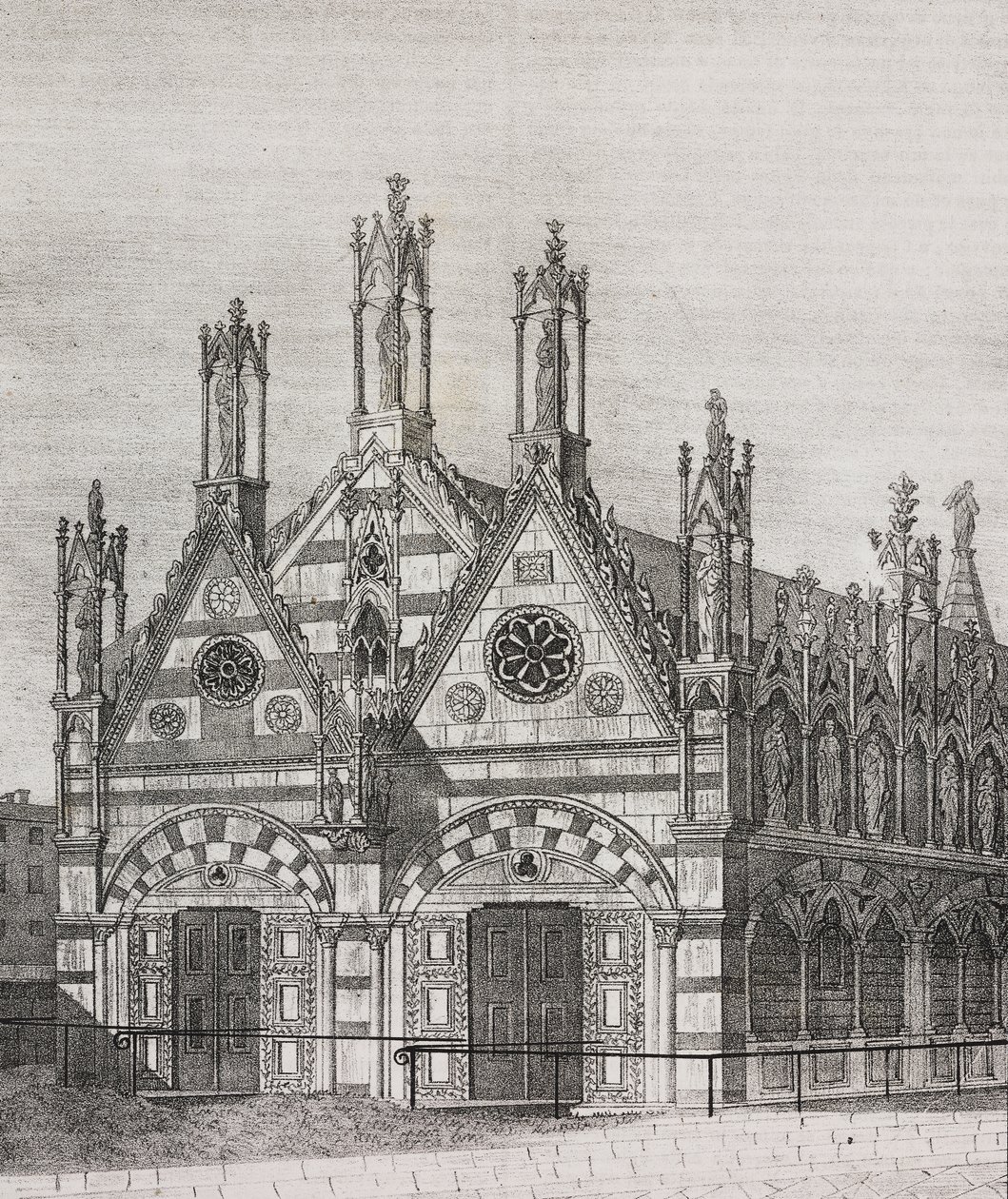 Utsikt över kyrkan Santa Maria della Spina i Pisa, Toscana, Italien, litografi av Salvatore Puglia från Poliorama Pittoresco, n 34, 29 mars av Salvatore Puglia