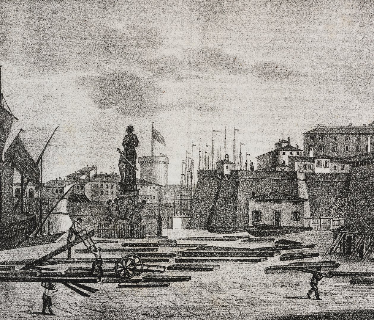 Utsikt över Livorno docka, Toscana, Italien, litografi av Salvatore Puglia från Poliorama Pittoresco, n 38, 26 april av Salvatore Puglia