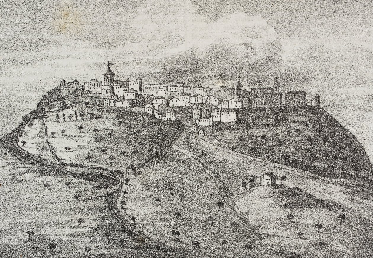 Utsikt över Montefuscolo, idag Montefusco, Kampanien, Italien, litografi av Salvatore Puglia från Poliorama Pittoresco, n 41, 20 maj av Salvatore Puglia