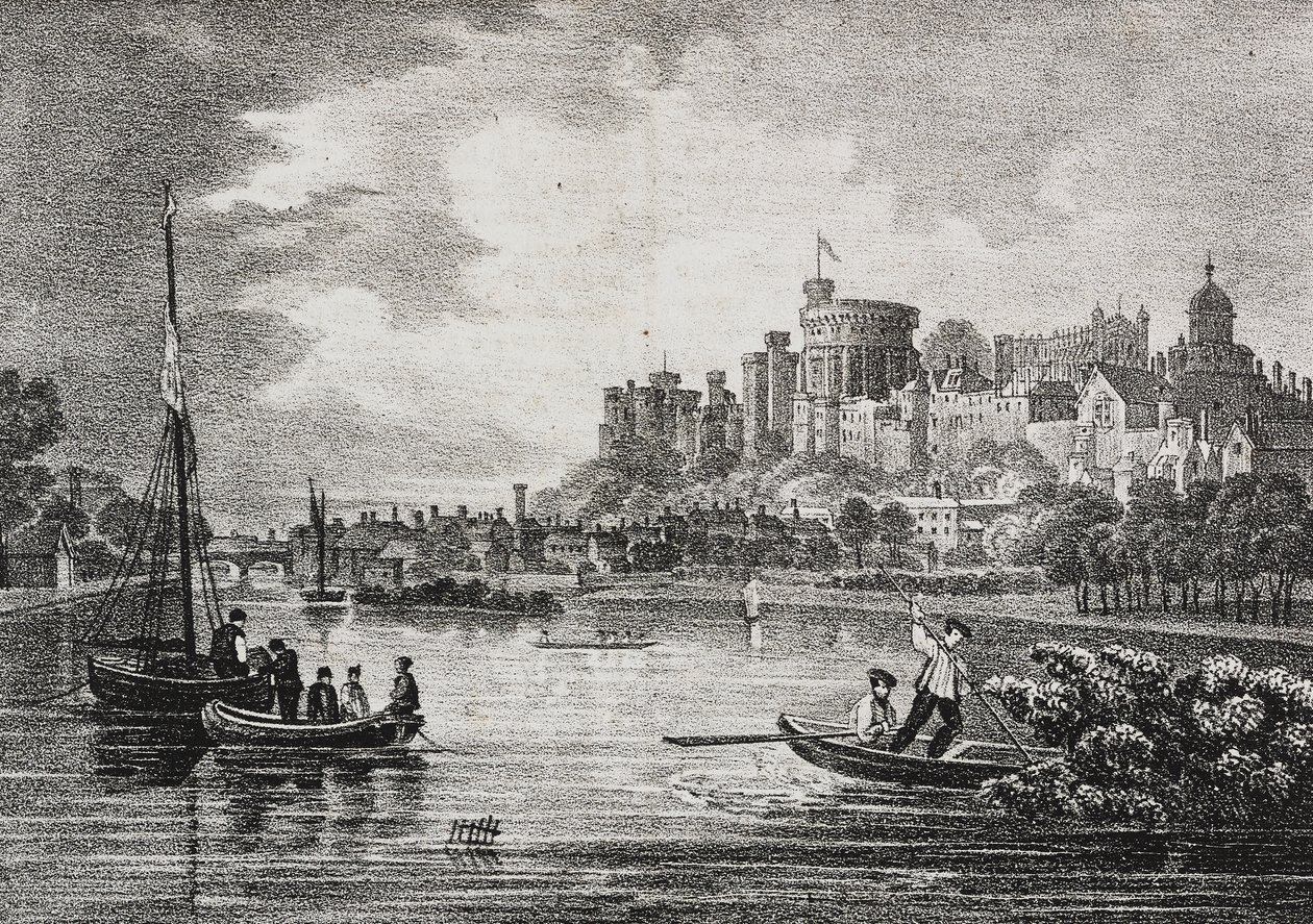 Utsikt över Windsor Castle, England, Storbritannien, litografi av Salvatore Puglia från Poliorama Pittoresco, n 32, 15 mars av Salvatore Puglia