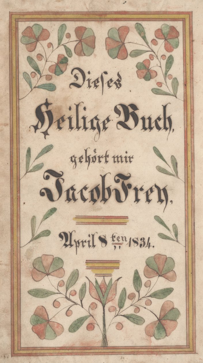 Bokmärke för Jacob Frey, 1834 (bläck och färg på papper) av Samuel Bentz