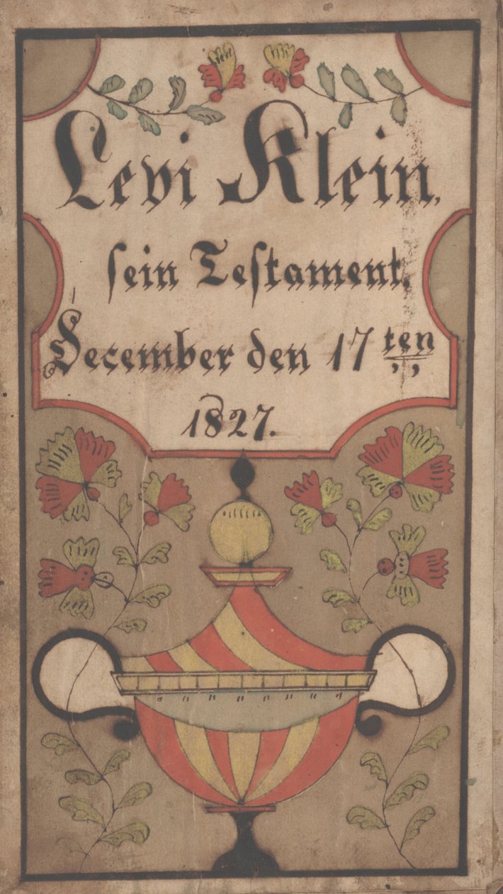 Bokskylt för Levi Klein, 1834 bläck och färg på papper av Samuel Bentz