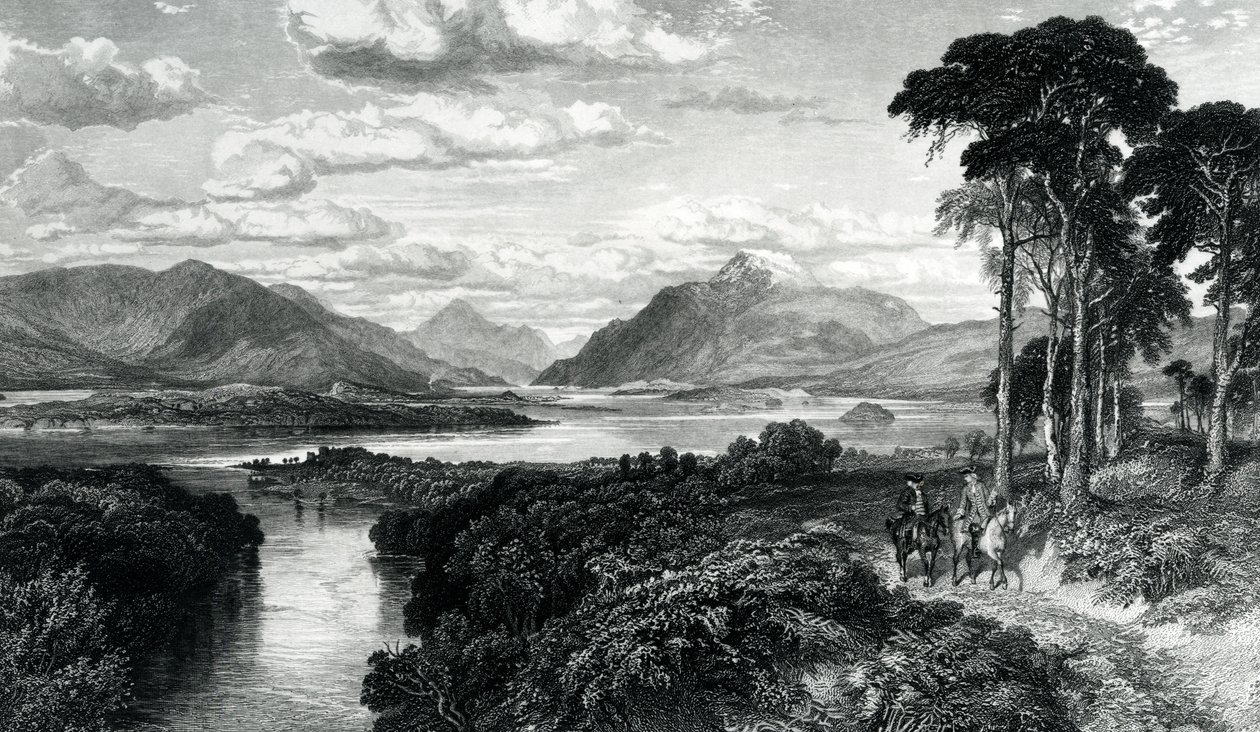 Loch Lomond, graverad av Thomas Brown, från "Sex gravyrer i illustration av Roy Roy för medlemmarna av The Royal Association for Promotion of The Fine Arts in Scotland", publicerad 1868 av Samuel Bough