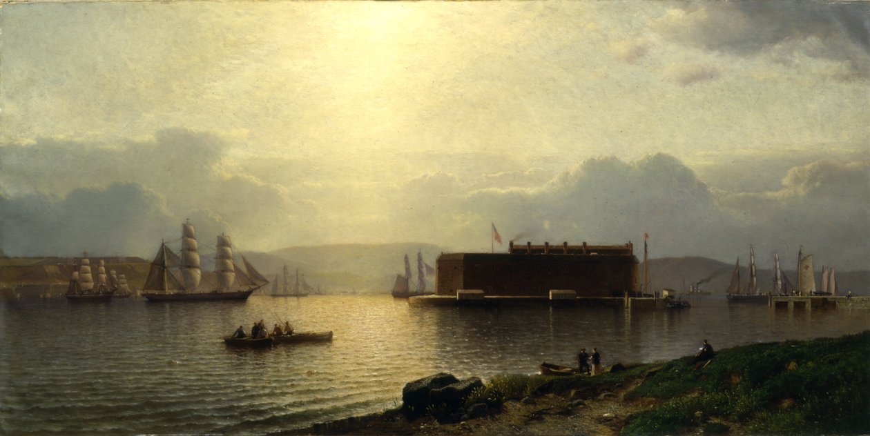 The Narrows och Fort Lafayette, fartyg som kommer in i hamn, New York Harbor, 1868 av Samuel Colman