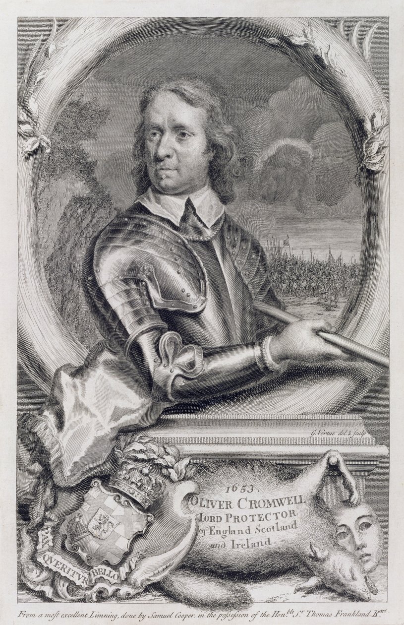 Oliver Cromwell (1599-1658) lordprotektor för England, Skottland och Irland 1653, graverad av George Vertue (1684-1756). av Samuel Cooper