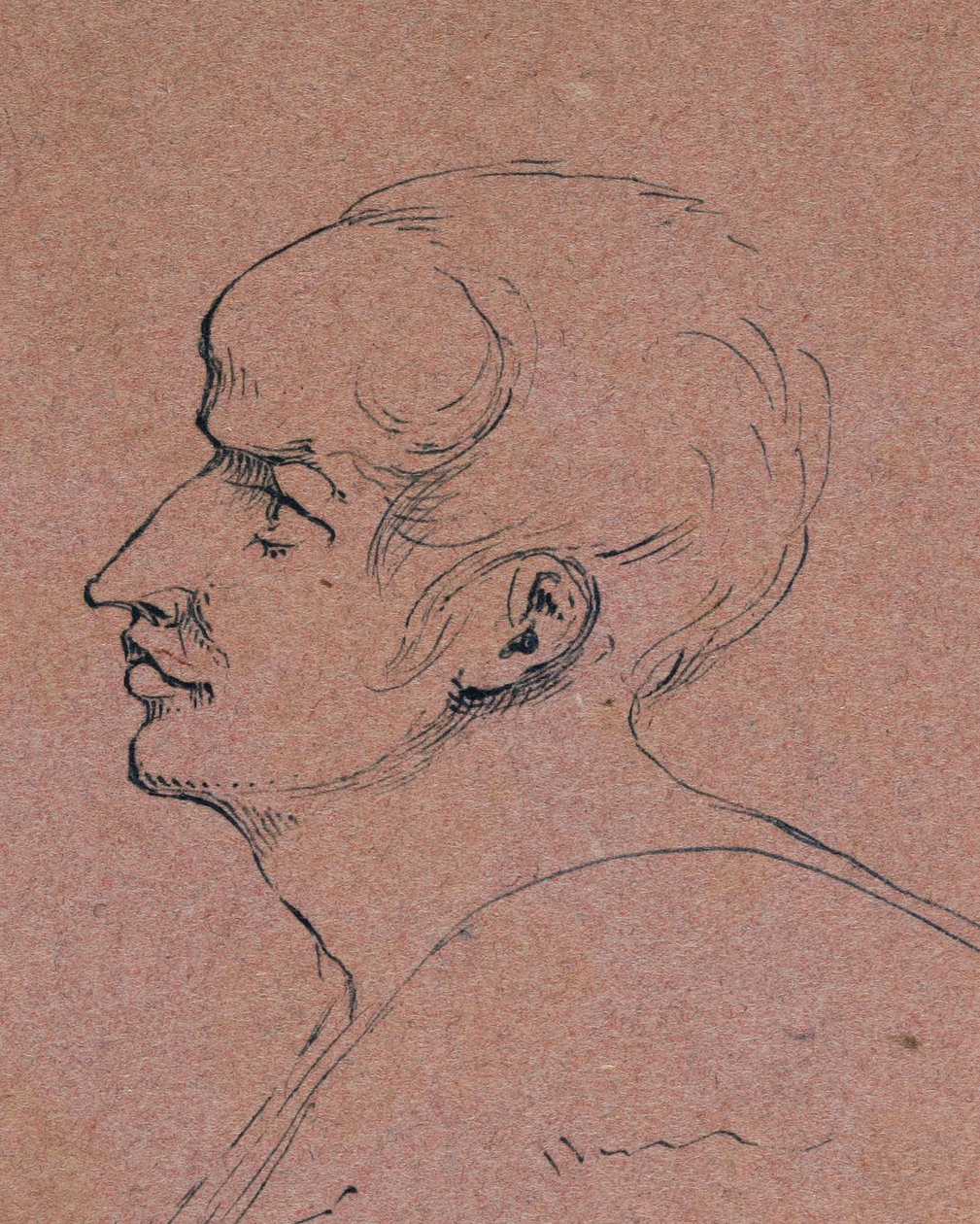 Profil av en man, 1840 (penna och blått bläck på rosa vävt papper) av Samuel Finley Breese Morse