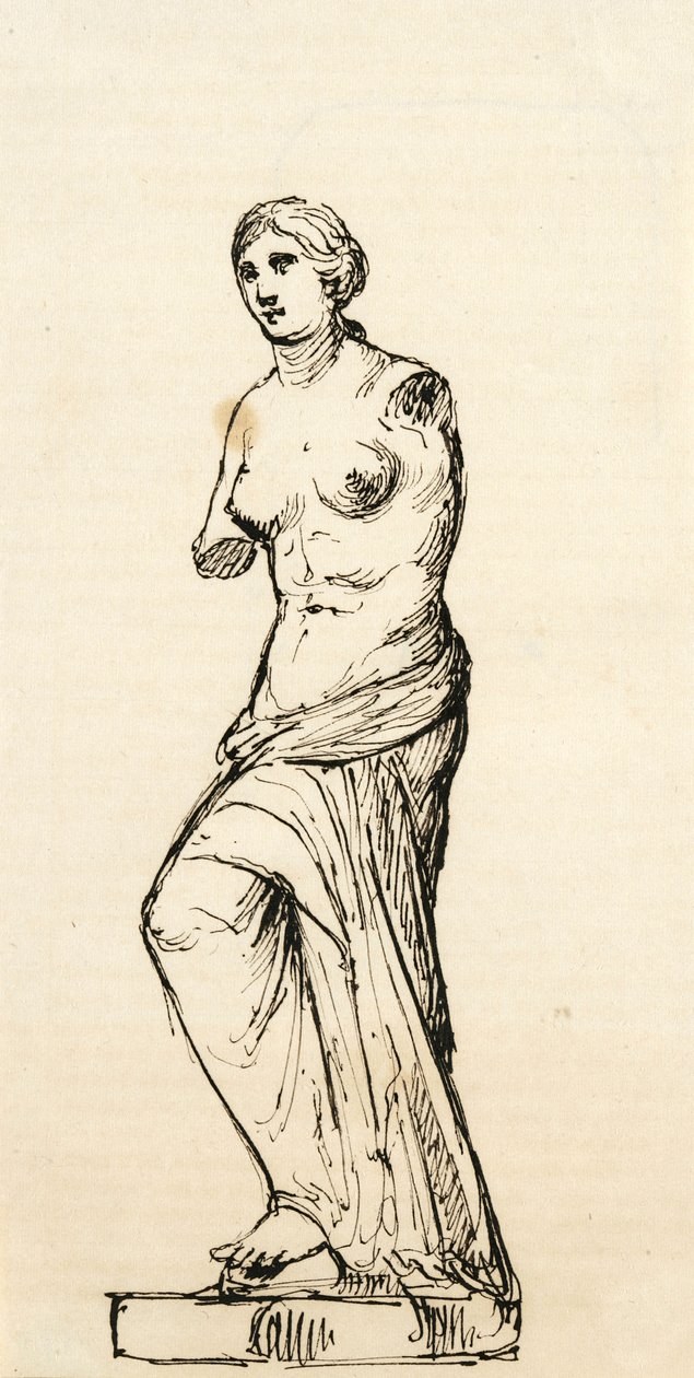 Skiss av avsättningen av Venus de Milo, 1840-42 (penna & svart bläck på krämvävt papper) av Samuel Finley Breese Morse