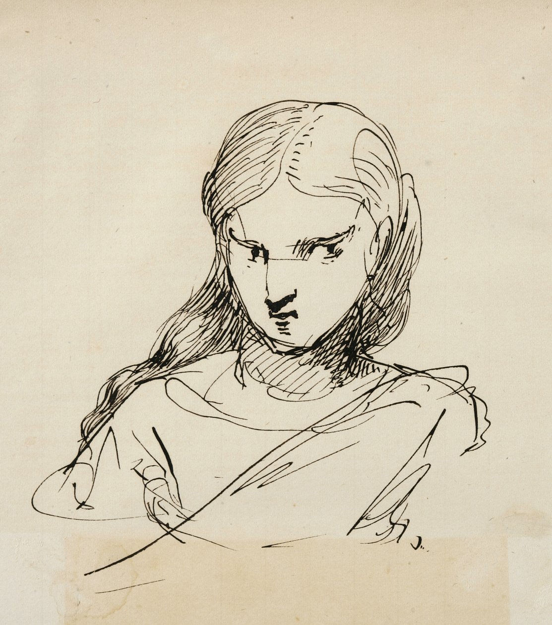 Skiss av kvinnobyst, 1840 (penna & mörkbrunt bläck på krämfärgat papper) av Samuel Finley Breese Morse