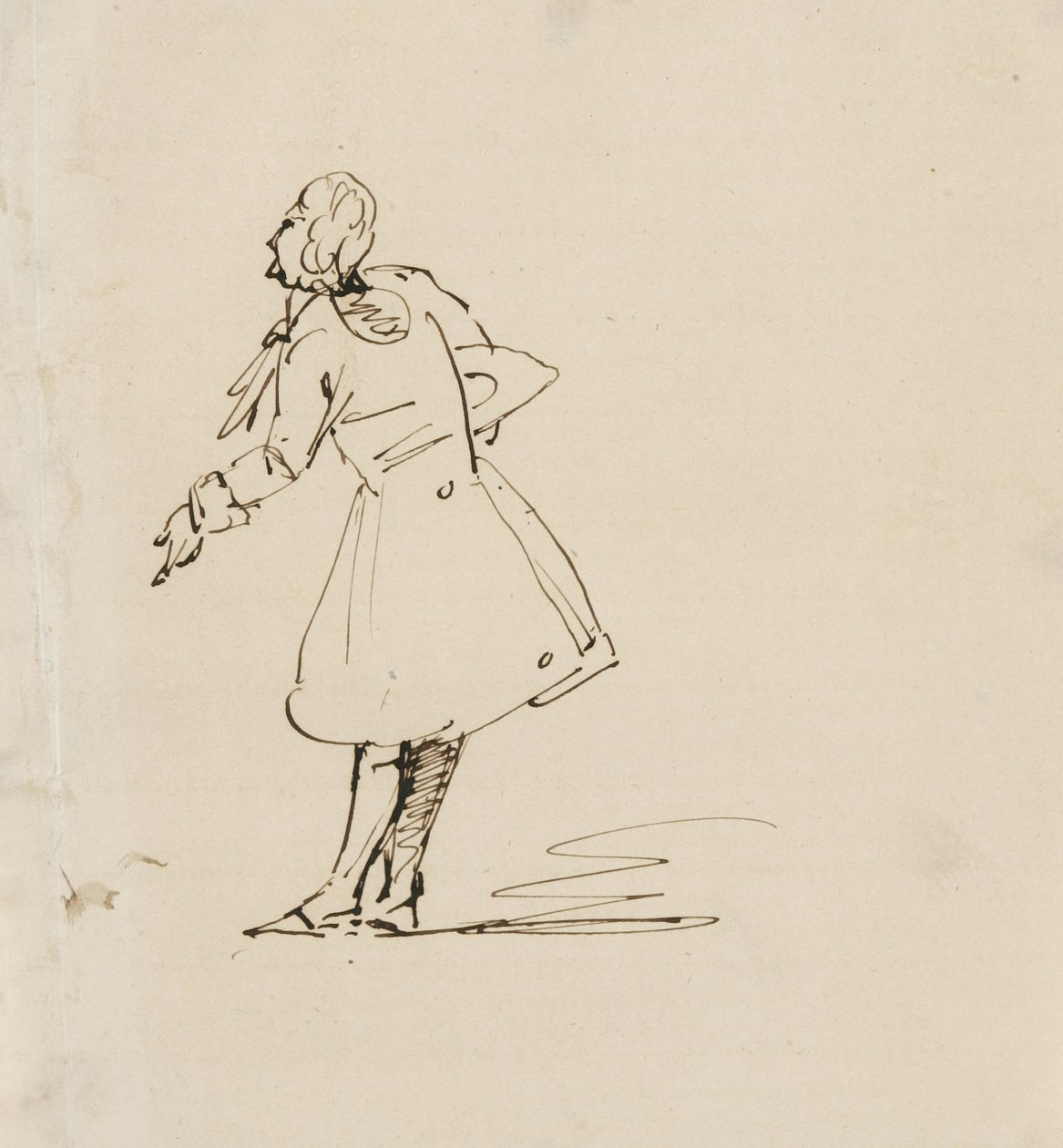 Skiss av man som bugar, 1840-42 (penna & mörkbrunt bläck på krämvävt papper) av Samuel Finley Breese Morse