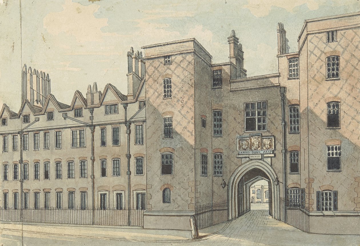 Lincolns Inn Gate (wc med penna och bläck över grafit på papper) av Samuel Ireland