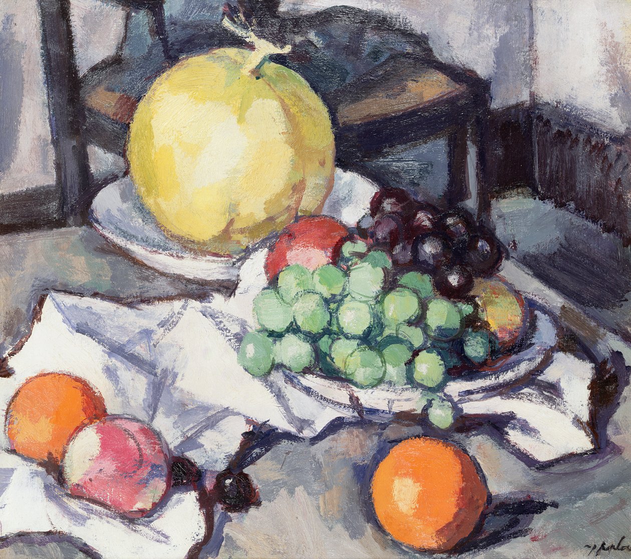 Stilleben med meloner och vindruvor av Samuel John Peploe