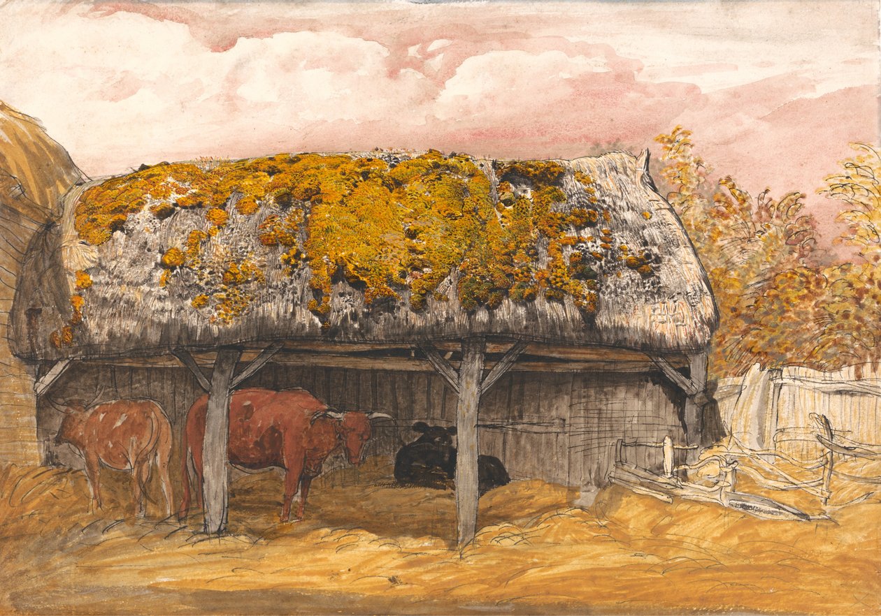 A Cow Lodge with a Mossy Roof av Samuel Palmer