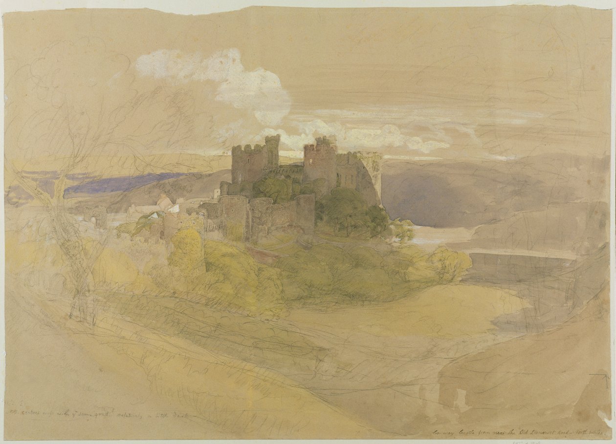 Conway Castle (grafit, wc och gouache på papper monterad på kort) av Samuel Palmer