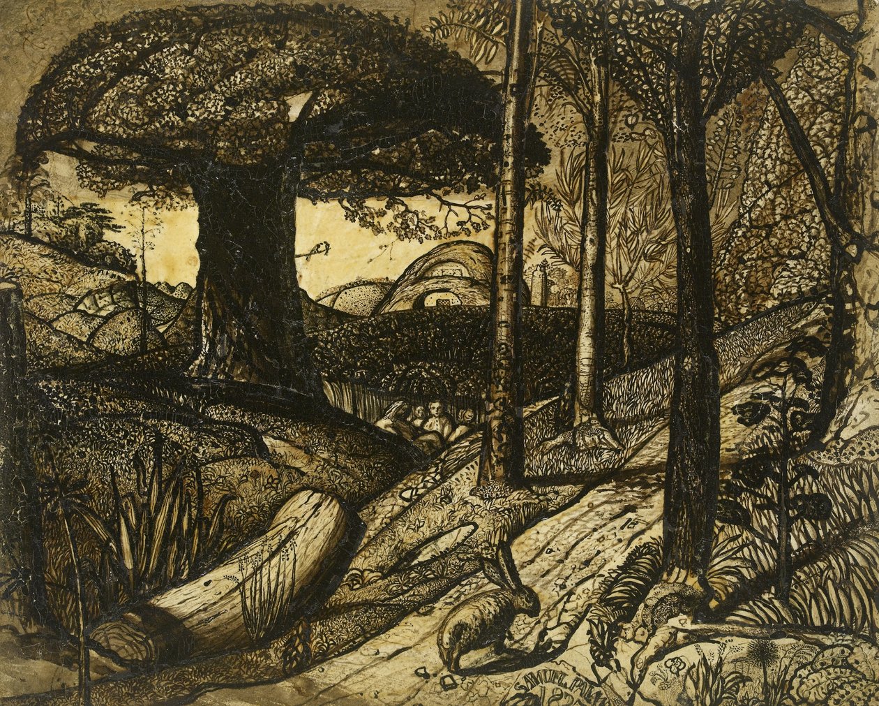 Tidig morgon, 1825 (penna och pensel i sepia) av Samuel Palmer